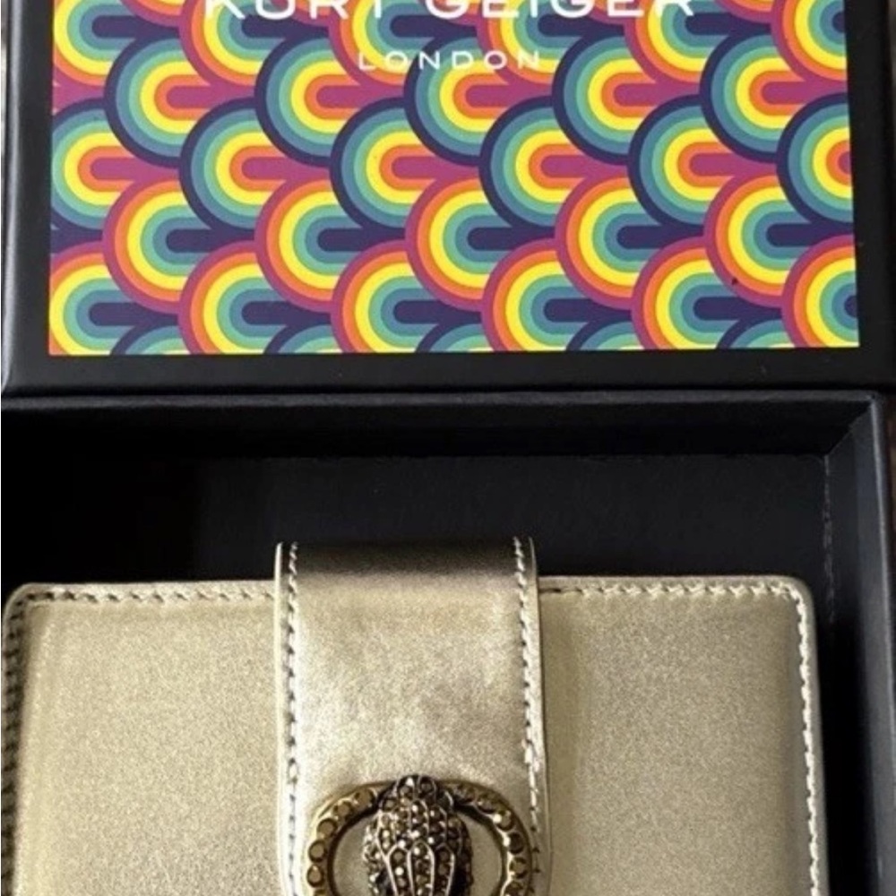 Kurt Geiger Chelsea Fold Wallet Leather Champagne gold New With Kurt Gieger Box
